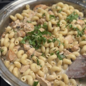 Simple Mushroom Garlic and Anchovy Chicken Pasta