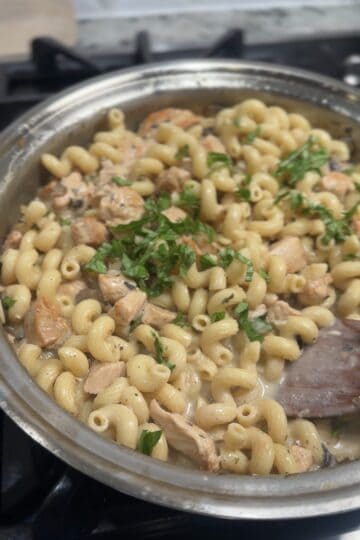Simple Mushroom Garlic and Anchovy Chicken Pasta