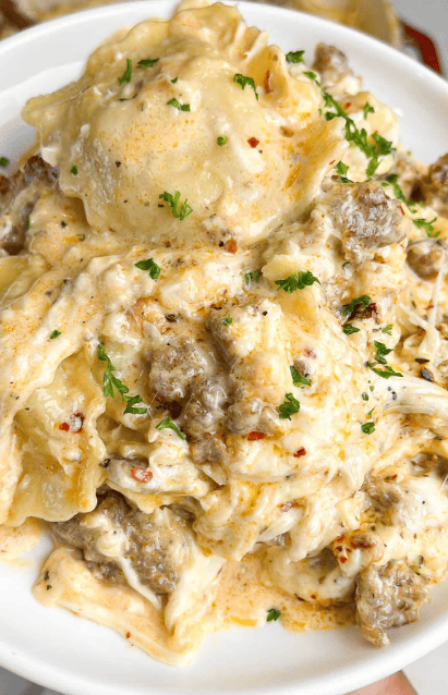 Sausage Ravioli with Alfredo Sauce