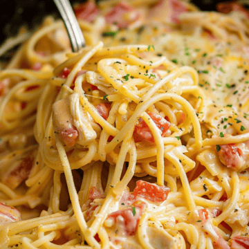 Slow Cooker Chicken Spaghetti with shredded chicken, creamy cheese sauce, Rotel tomatoes, and high-protein pasta. This easy crockpot chicken spaghetti is a comforting family dinner made without Velveeta.