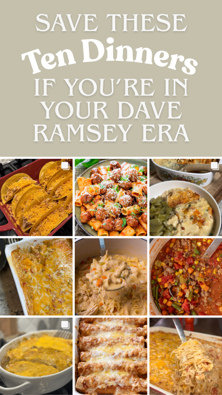 Collage of budget-friendly dinner recipes including casseroles, tacos, pasta and homemade soup