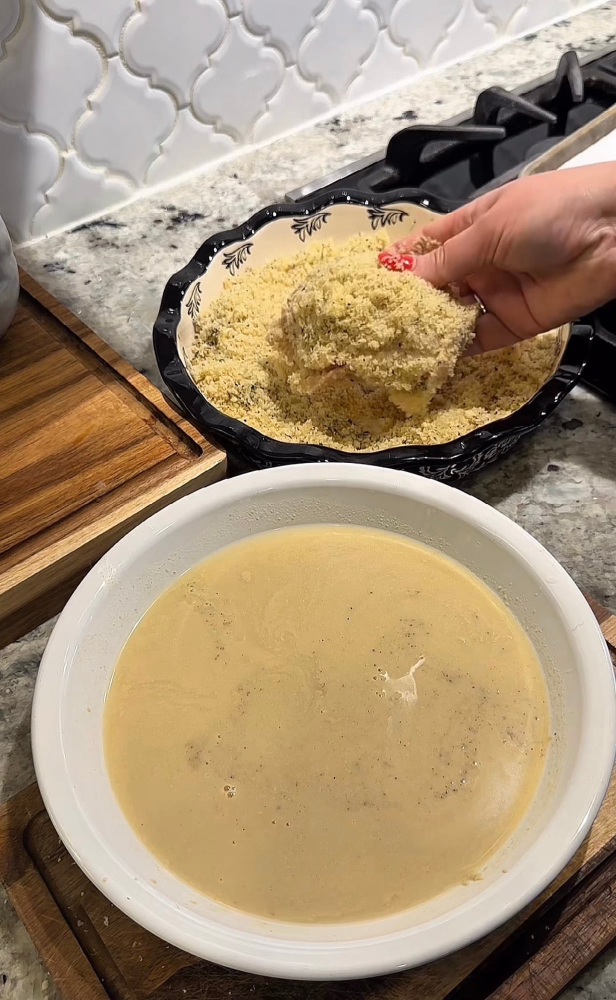 Bone-in chicken thigh dipped in Dijon mustard and white wine before adding panko breadcrumbs