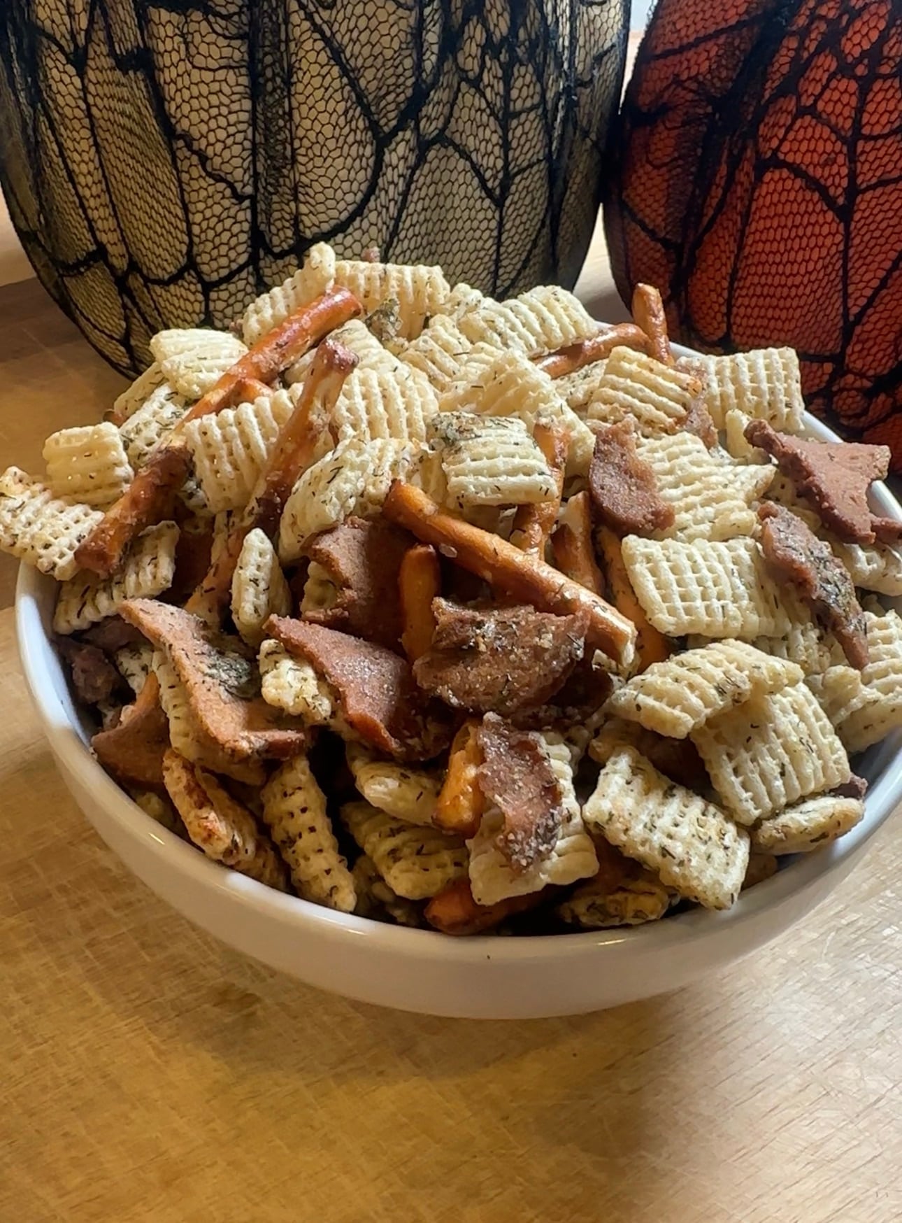 Easy Dill Pickle Chex Mix with pretzel sticks, rye chips, ranch seasoning and dried dill