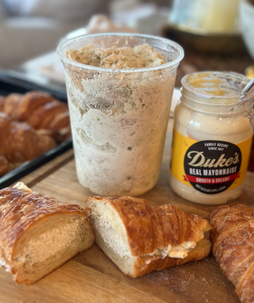 Savor & Shine deli style chicken salad recipe with bread and butter pickles